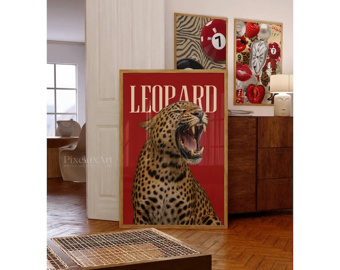 Leopard Wall Art Print, Retro Girly Cheetah Wall Art, Retro…