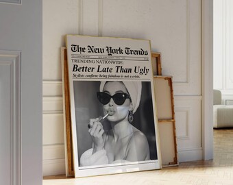 Trendy Newspaper Print, Better Late Than Ugly, Girly Wall Art, Retro Dorm Decor, Headline Print, Makeup Poster, Newspaper Wall Art, image 3