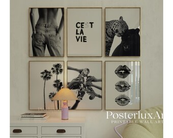 6 Piece Black and White Gallery Wall Set, Stockholm Style Fashion Poster Bundle, Minimalist Neutral Home Decor, Scandinavian Wall Art, image 3