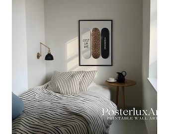 Leopard Fashion Wall Art Set, Stockholm Style Printable Poster, Modern Skateboard Art, Black White Trendy Home Decor, Minimal Gallery Wall, image 4