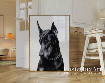 Black Doberman Wall Art Print – Modern Minimalist Dog Portrait, Luxury Doberman Artwork for Living Room, Office & Modern Wall Decor, image 5