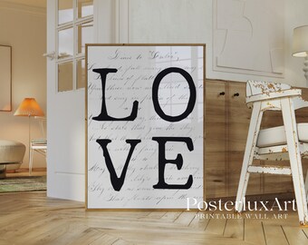 LOVE Poster | Minimalist Black and White Wall Art | Modern Typography Printable | Scandinavian Romantic Decor | Neutral Home Print, image 3