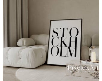 Modern Stockholm Typography Print – Black and White Stockholm Aesthetic Print, Cool Y2K Fashion Prints, Stylish Chic Apartment Decor, image 1