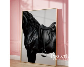 Black Horse Wall Art - Black & White Stockholm Style Elegant Horse Art Print, Stylish Vintage Equestrian Poster, Y2K Cowboy Aesthetic Art, image 5