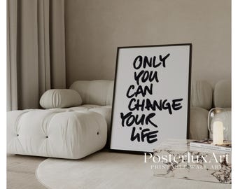 Motivational Typography Wall Art – Scandinavian Quote Print, Modern Minimal Inspirational Poster, Black and White Home Decor, image 1