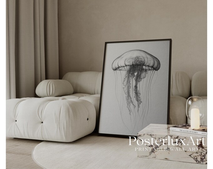 Jellyfish Wall Art Print, Minimal Ocean Animal Poster…