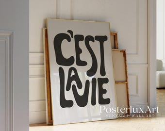 C’est La Vie Typography Poster, Minimalist Stylish French Quote Print, Black And White Y2k Fashion Print, Modern Scandinavian Wall Decor, image 3