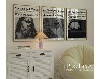 Set of 6 Trendy Newspaper Print – Girly Wall Art, Retro Dorm Room Decor, Black & White Newspaper Prints, Newspaper Wall Decor, Apartment Art, image 5