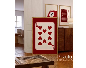 Set of 6 Red Girly Wall Art Set – Stylish Fashion Print Set, Lucky You, XOXO, Y2K Wall Art,  Aesthetic Chic Apartment Decor, Funky Wall Art, image 7