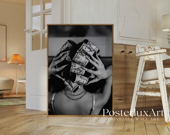 Money Hair Rollers Poster, Black & White Girl Money Art, Collage Apartment Print, Y2k Glam Fashion Print, Luxury Rich Woman Poster, image 5