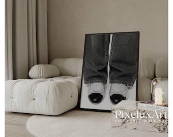 Black And White Shoes Art Print – Modern Stylish Girl Art for Dressing Room, Y2K Fashion Aesthetic Denim Poster, Stockholm Style Poster, image 1