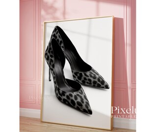 Black and White Leopard Heels Wall Art, Stockholm Modern Aesthetic Chic Apartment Decor, Retro Heels Poster, Fashion Elegant Leopard Print, image 5
