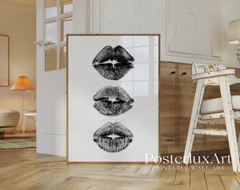Black Lips Wall Art Print, Modern Scandinavian Aesthetic, Y2K Chic Woman Bedroom Decor, Stockholm Style Kiss Lips, image 5