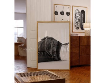 Black And White Jeans Art Print – Modern Stylish Body Silhouette Poster, Y2K Fashion Aesthetic Denim Poster, Trendy Stockholm Style Poster, image 3