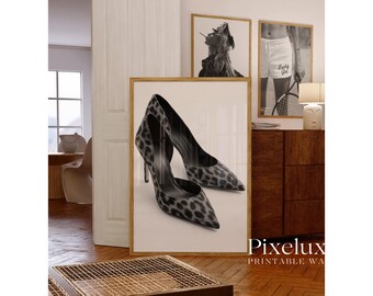 Black and White Leopard Heels Wall Art, Stockholm Modern Aesthetic Chic Apartment Decor, Retro Heels Poster, Fashion Elegant Leopard Print, image 6