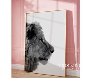 Lion Wall Art Print, Black and White Lion Poster, Modern Aesthetic Safari Wall Decor, Stockholm Style Wild Fashion Poster, Jungle Print, image 5