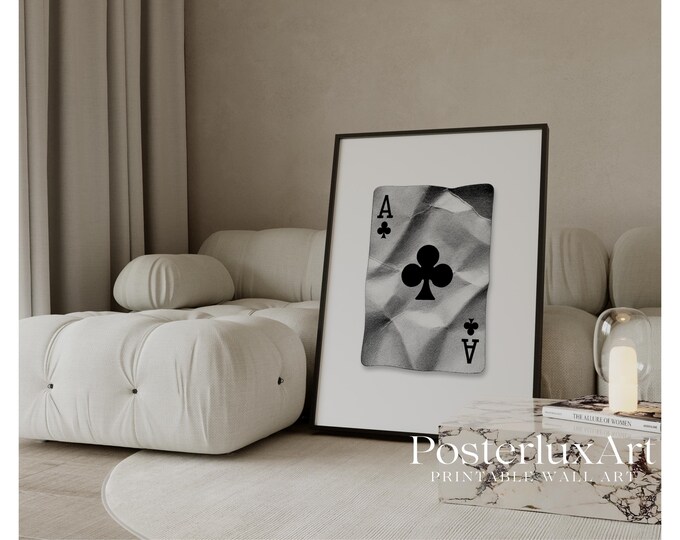 Black And White Ace of Clubs Print, Stockholm Style Playing…