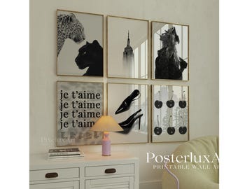 Chic Black and White Gallery Wall Art Set – Leopard, Empire State, High Heels, Fashion & Stylish Print, Trendy Aesthetic Y2K Apartment Print, image 1