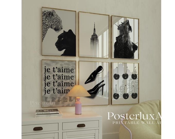 Chic Black and White Gallery Wall Art Set – Leopard, Empire…
