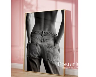 Black & White Jeans Art Print – Stockholm Modern Woman Body Silhouette Poster, Y2K Fashion Aesthetic Denim Poster, Stockholm Art Print, image 6
