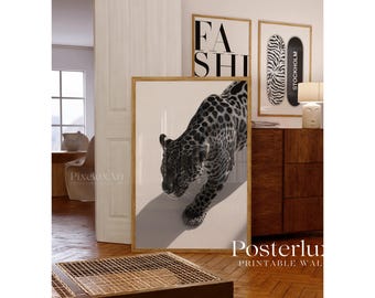 Luxury Black & White Leopard Fashion Wall Art, Stockholm Modern Aesthetic Chic Apartment Decor, Stylish Y2K Wall Art, Fashion Leopard Print, image 4