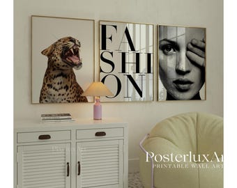 Stockholm Style Fashion Gallery Wall Set of 6, Super Model Poster, Leopard Print, Skateboard Art, High Heels Photography, Modern Chic Decor, image 4