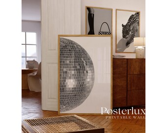 Black and White Disco Ball Wall Art Print, Stockholm Style Aesthetic Dance Room Print, Chic Apartment Decor, Stylish Y2K Wall Art, image 3