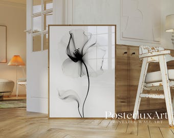 Minimalist Stockholm Style Black & White Flower Print, Elegant Botanical Wall Art, Modern Scandinavian Home Decor Poster, Digital Download, image 4
