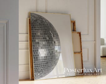 Black and White Disco Ball Wall Art Print, Stockholm Style Aesthetic Dance Room Print, Chic Apartment Decor, Stylish Y2K Wall Art, image 5