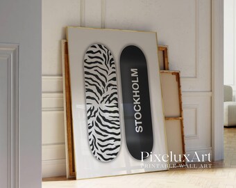 Zebra Skateboard Print – Modern Black & White Stockholm Style Print, Y2K Fashion Prints, Stylish Chic Modern Decor for Apartment Print, image 4