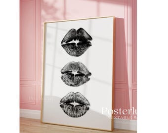 Black Lips Wall Art Print, Modern Scandinavian Aesthetic, Y2K Chic Woman Bedroom Decor, Stockholm Style Kiss Lips, image 4