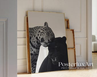 Stockholm Style Black Panther & Leopard Wall Art | Minimal Animal Print | Modern Black and White Wildlife Poster, image 4
