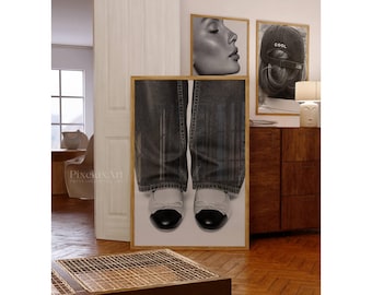Black And White Shoes Art Print – Modern Stylish Girl Art for Dressing Room, Y2K Fashion Aesthetic Denim Poster, Stockholm Style Poster, image 3