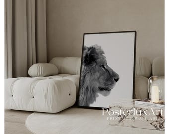 Lion Wall Art Print, Black and White Lion Poster, Modern Aesthetic Safari Wall Decor, Stockholm Style Wild Fashion Poster, Jungle Print, image 1