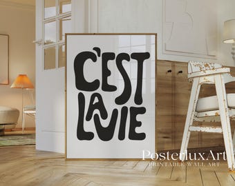 C’est La Vie Typography Poster, Minimalist Stylish French Quote Print, Black And White Y2k Fashion Print, Modern Scandinavian Wall Decor, image 5