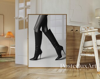 Black High Heel Boots Wall Art, Fashion Girl Poster, Minimal Chic Print, Stockholm Style Cool Girl Aesthetic Decor, image 5