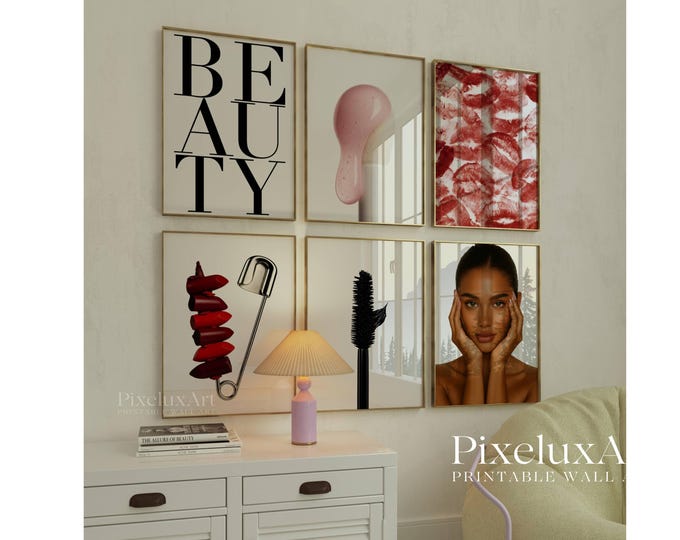 Modern Beauty Wall Art Set | Red Lipstick Aesthetic Prints…