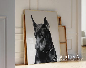 Black Doberman Wall Art Print – Modern Minimalist Dog Portrait, Luxury Doberman Artwork for Living Room, Office & Modern Wall Decor, image 4