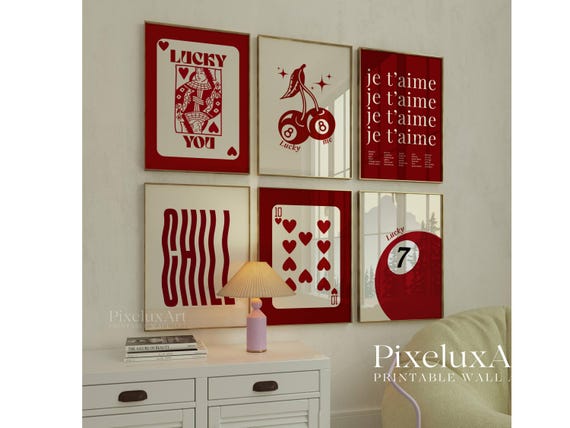 Set of 6 Red Girly Wall Art Set