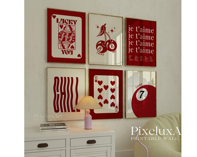 Set of 6 Red Girly Wall Art Set – Stylish Fashion Print…