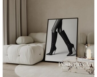Black High Heel Boots Wall Art, Fashion Girl Poster, Minimal Chic Print, Stockholm Style Cool Girl Aesthetic Decor, image 1