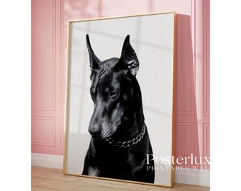Black Doberman Wall Art Print – Modern Minimalist Dog Portrait, Luxury Doberman Artwork for Living Room, Office & Modern Wall Decor, image 3