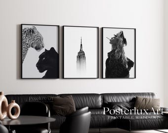 Chic Black and White Gallery Wall Art Set – Leopard, Empire State, High Heels, Fashion & Stylish Print, Trendy Aesthetic Y2K Apartment Print, image 5