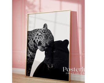 Stockholm Style Black Panther & Leopard Wall Art | Minimal Animal Print | Modern Black and White Wildlife Poster, image 5