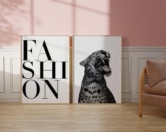 Trendy Black and White Fashion Wall Art Set, Set of 6 Modern Aesthetic Chic Apartment Decor, Stylish Y2K Wall Art, Fashion Leopard Wall Art, image 4