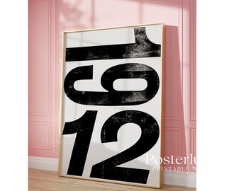 1912 Typography Poster | Modern Minimalist Black and White Wall Art | Bold Graphic Number Print | Contemporary Home Decor, image 5