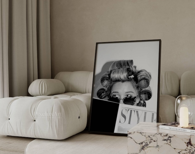 Black and White Fashion Print, Hair Rollers Poster, Style…