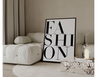 FASHION Typography Wall Art – Modern Bold Text Poster | Minimalist Black & White Print, Chic Fashion Decor for Closet or Office Walls, image 1