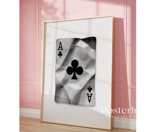 Black And White Ace of Clubs Print, Stockholm Style Playing Card Wall Art, Aesthetic Poker Poster, Modern Stylish Ace Card Poster, image 4