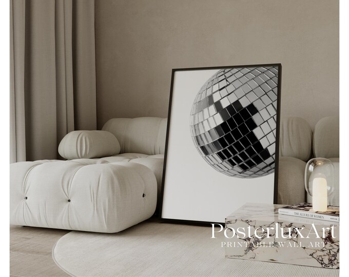 Black & White Disco Ball Wall Art Print, Stockholm Style…